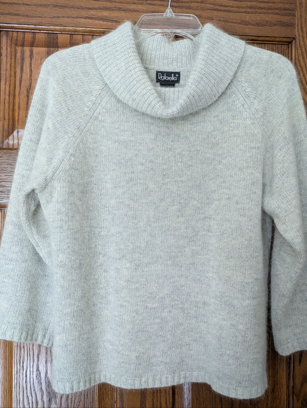 Rafaella Soft Gray & Ivory Angora/Lambswool Cowl Neck Sweater - Size L